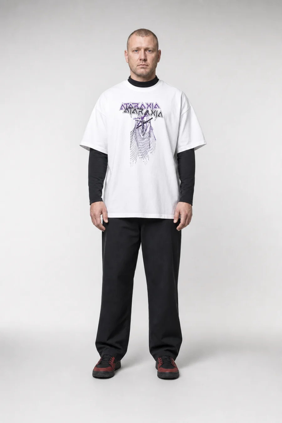 KLOTHES by objekts: full-body front view of the male model in the garment