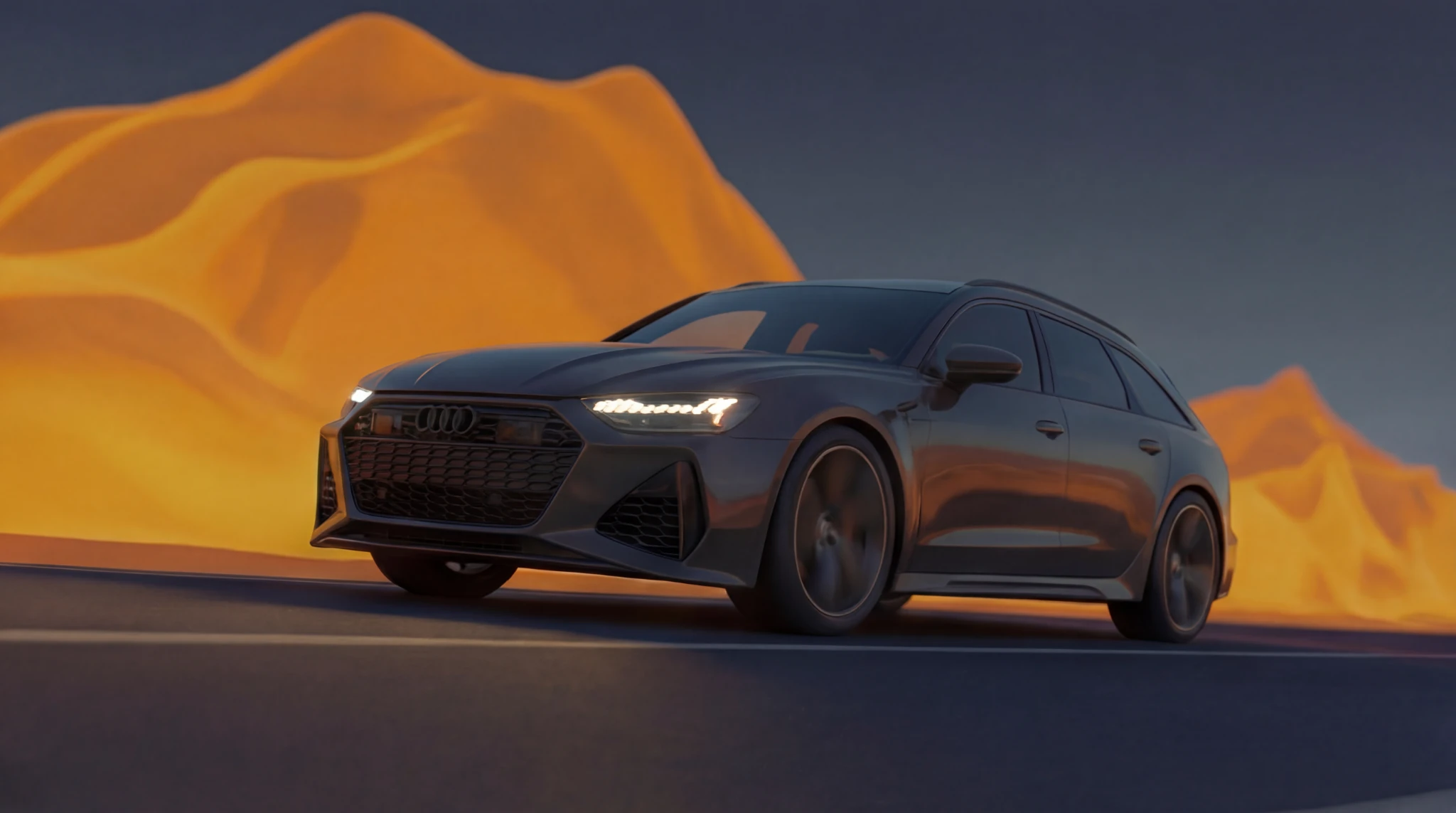 Auto und orangefarbene Formen in Produktgrafik