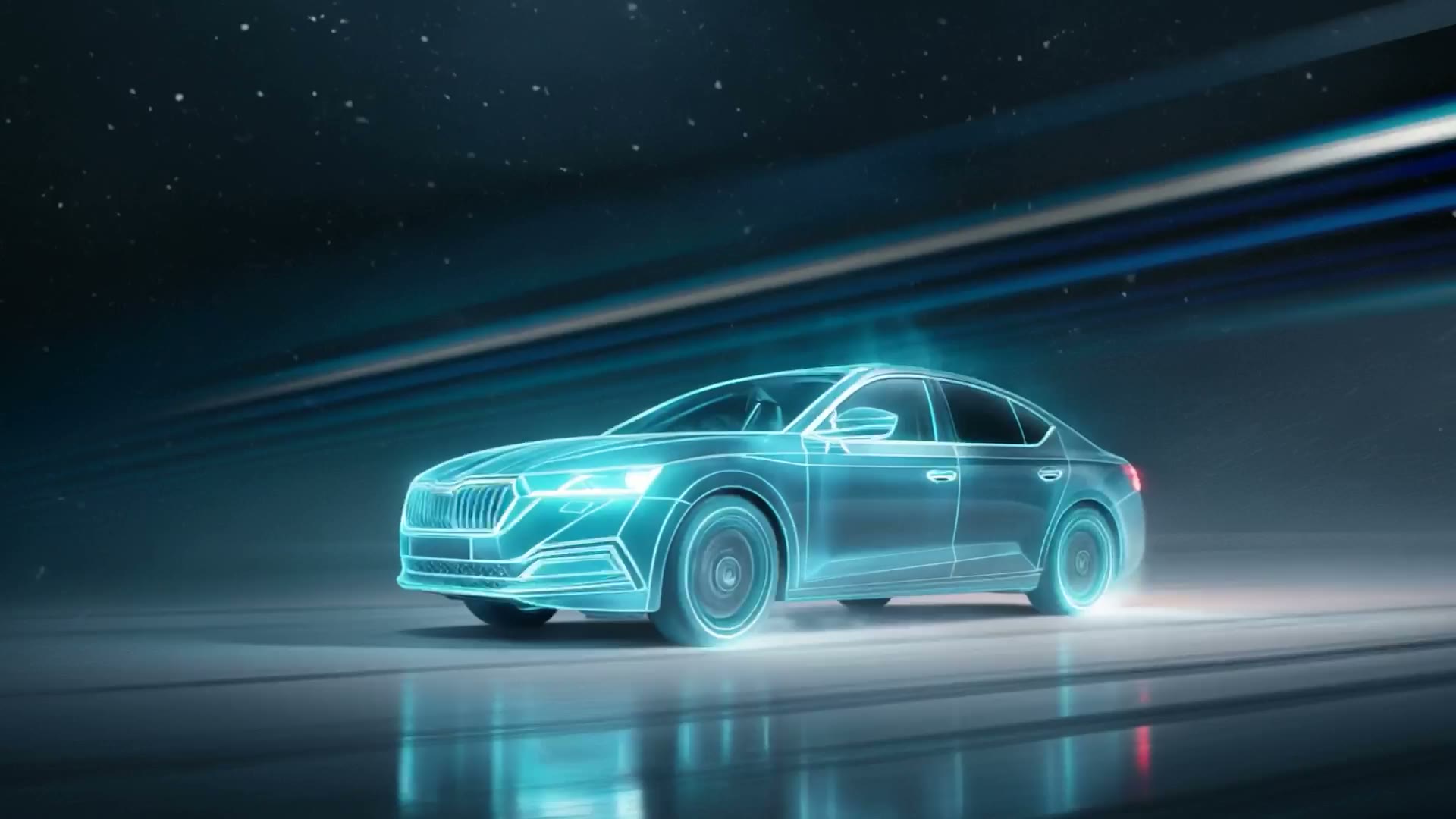 Filmbild: Auto mit leuchtender Kontur.