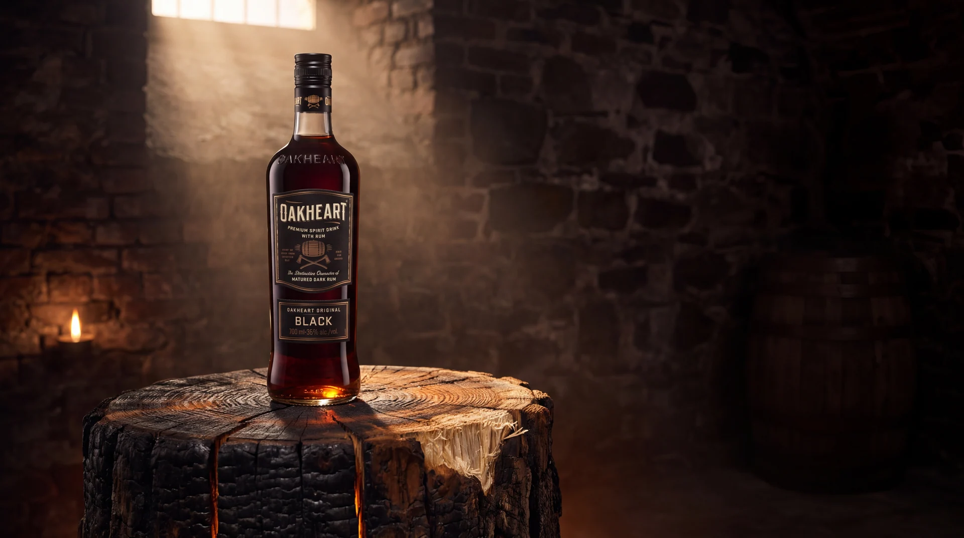 Oakheart Black — Lichtvarianten in einer Holzumgebung.