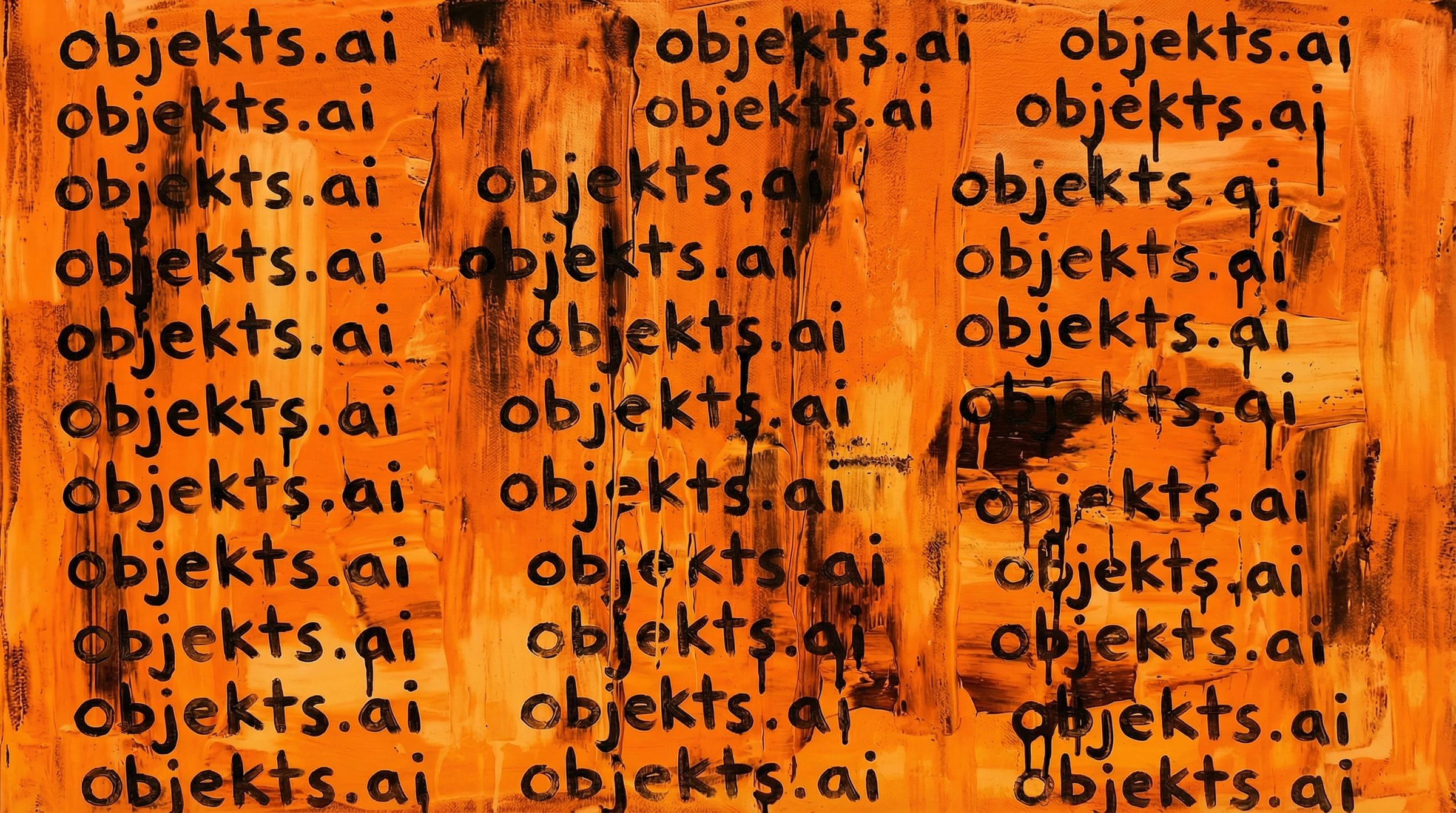 objekts.ai: orange grafische Komposition mit Textur und Typografie