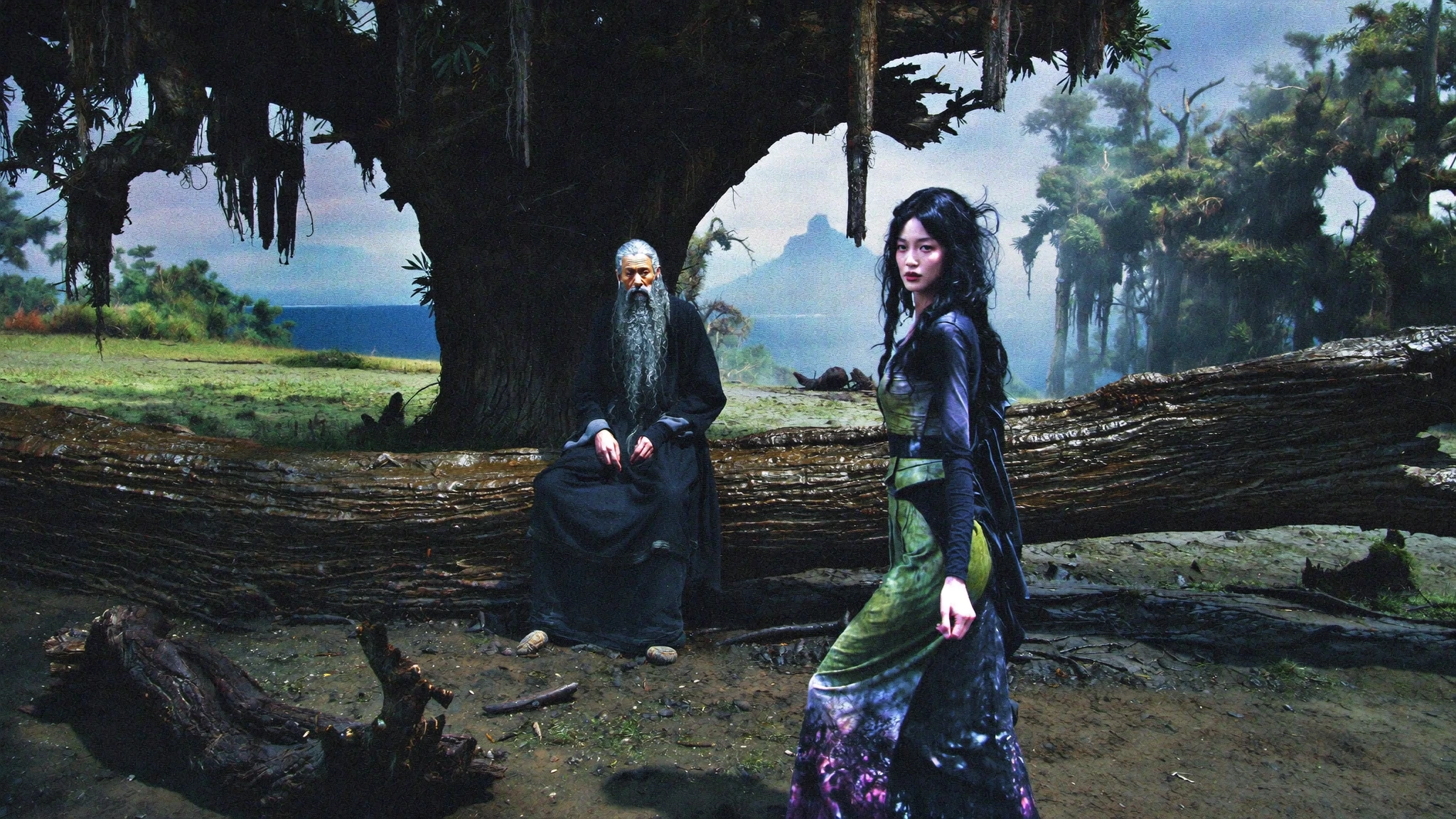 Personaje fantástico en un bosque azul