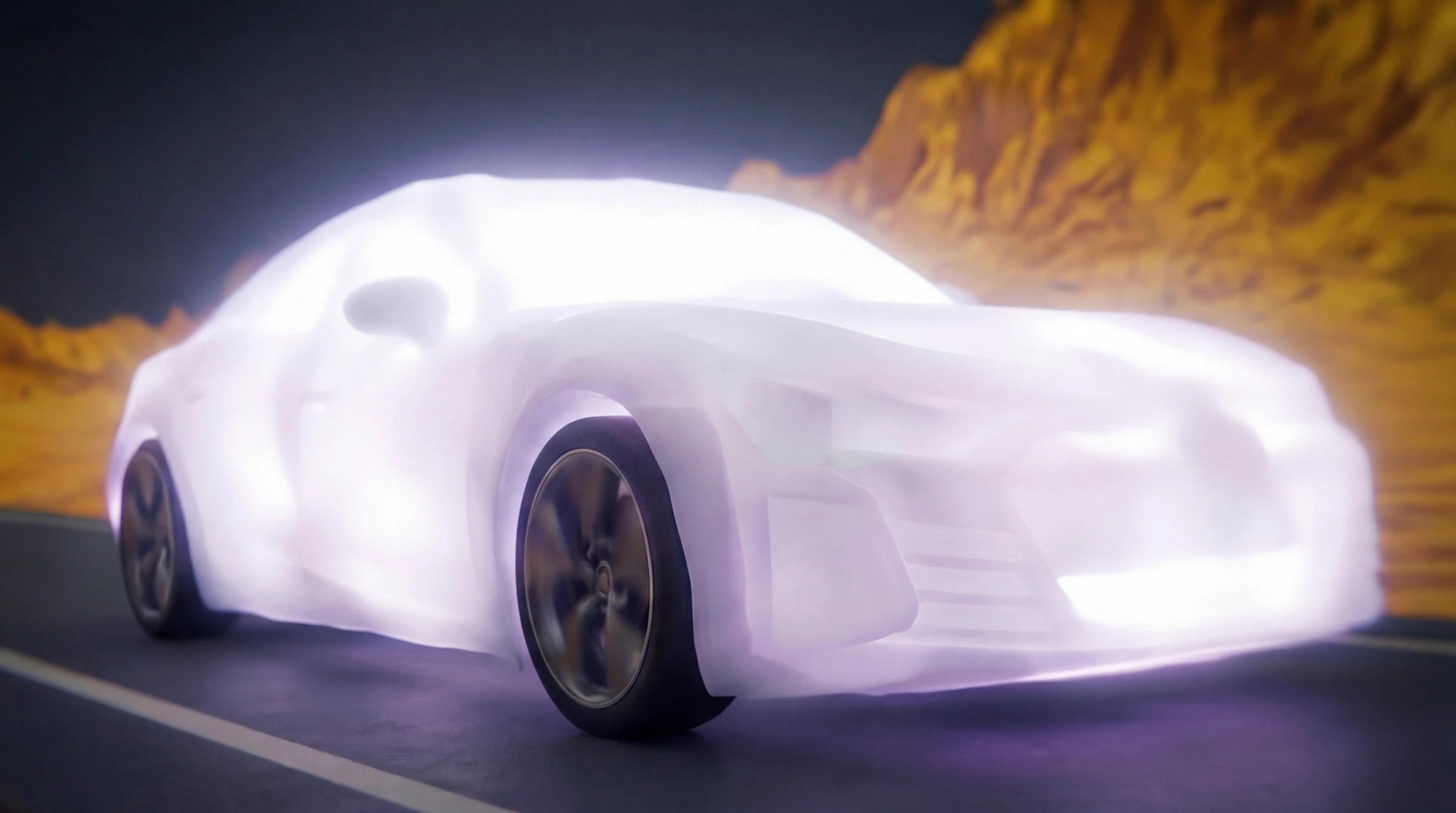 Auto und leuchtende Hülle: visuelle Produktentwicklung